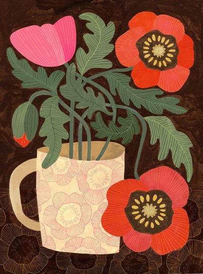 Mohnblumen in einer rosa Tasse von Susan Black
