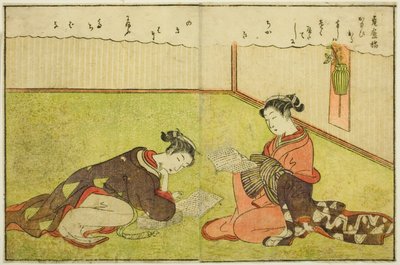 Doppelseitige Illustration aus Bd. 1 von "Bilderbuch der Frühlingsbrokate (Ehon haru no nishiki)" von Suzuki Harunobu