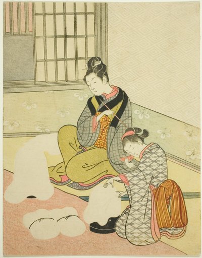 Abendschnee auf einem Flossformer, aus der Serie "Acht Ansichten des Salons" von Suzuki Harunobu