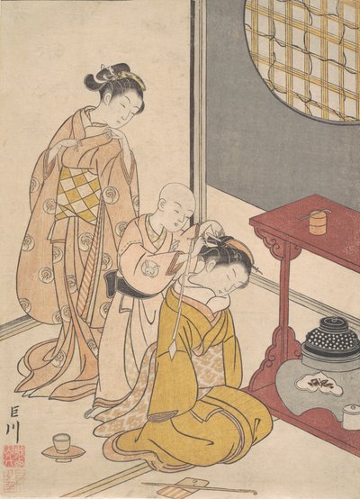 Nachtregen am Doppelregal, aus der Serie Acht Salonansichten von Suzuki Harunobu