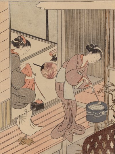 Die zurückkehrenden Segel des Handtuchhalters, aus der Serie Acht Salonansichten von Suzuki Harunobu