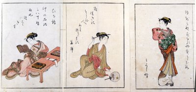 Drei Kurtisanen. Von links nach rechts, Hiinatsuru, Hanagishi und die dritte nicht identifiziert. Drucke von Harunobu Suzuki (1724/25-1770) von Suzuki Harunobu