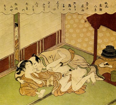 Zwei Liebende Shunga - erotische Holzschnitt, um 1750 von Suzuki Harunobu