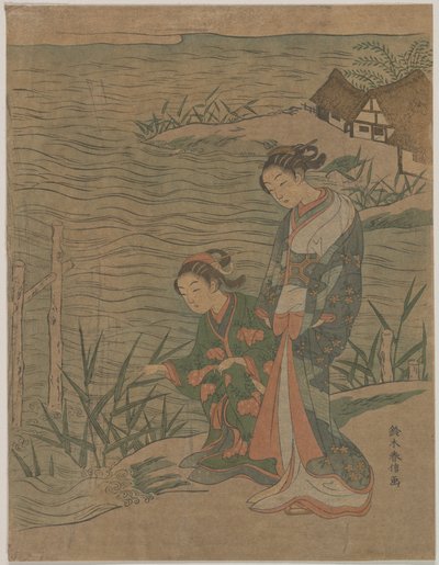 Zwei junge Damen am Ufer von Suzuki Harunobu