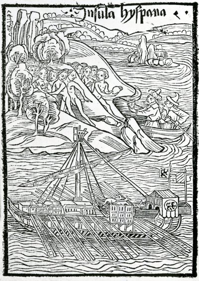 Ankunft der Karavelle von Kolumbus auf der Insel Hispaniola von Swiss School