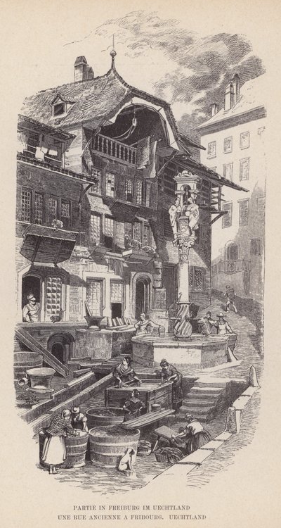Partie in Freiburg im Üechtland, Eine alte Straße in Freiburg, Üechtland von Swiss School