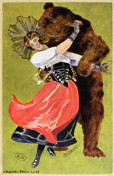 Postkarte aus Bern, die eine Frau und einen Bären zeigt, ca. 1900 von Swiss School
