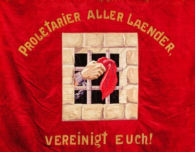 Gewerkschaftsbanner, das die Proletarier aller Länder zur Einheit aufruft von Swiss School