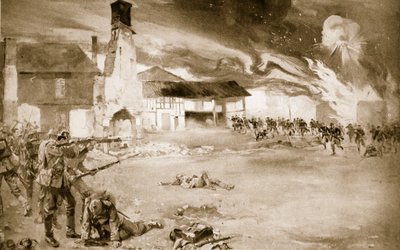 Franzosen besiegen die deutsche Kaiserliche Garde in einem Dorf, das viermal den Besitzer wechselte, 1914-19 von Sydney Adamson