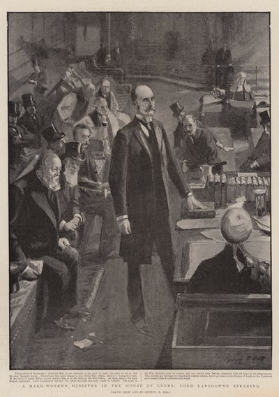 Ein hart arbeitender Minister im House of Lords, Lord Lansdowne spricht von Sydney Prior Hall