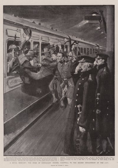 Ein königlicher Abschied, der Herzog von Connaught verabschiedet das zweite Detachement der CIV von Sydney Prior Hall