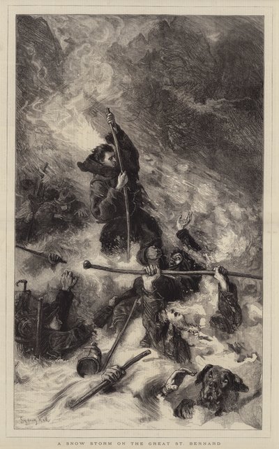 Ein Schneesturm am Großen St. Bernhard von Sydney Prior Hall