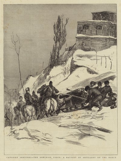 Kanadische Skizzen, die Dominian-Truppe, eine Artilleriebatterie auf dem Marsch von Sydney Prior Hall