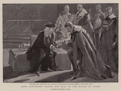 Lord Kitchener nimmt seinen Platz im House of Lords ein von Sydney Prior Hall