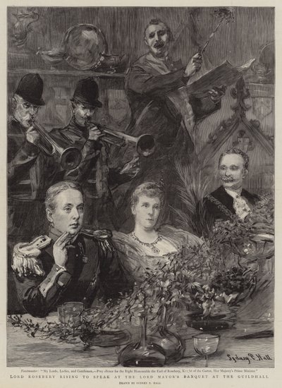 Lord Rosebery erhebt sich, um beim Bankett des Lord Mayor in der Guildhall zu sprechen von Sydney Prior Hall