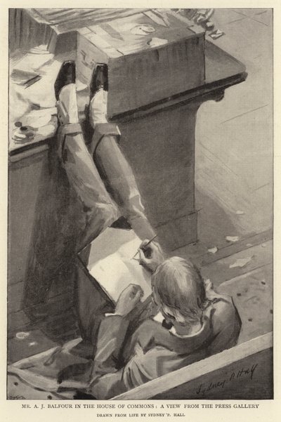 Mr. A. J. Balfour im House of Commons, eine Ansicht von der Pressetribüne von Sydney Prior Hall