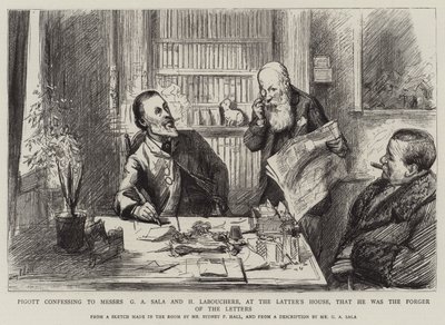 Pigott gesteht Messers G A Sala und H Labouchere, im Haus des Letzteren, dass er der Fälscher der Briefe war von Sydney Prior Hall