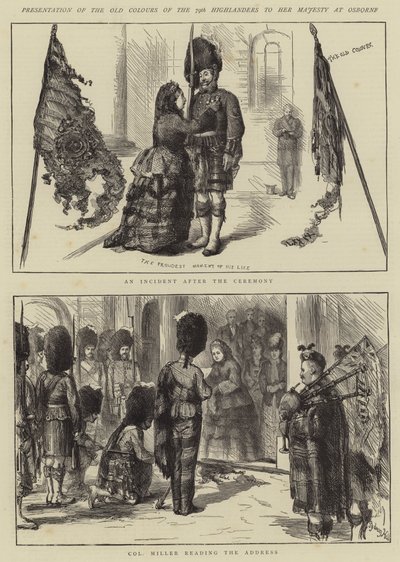 Übergabe der alten Farben der 79. Highlander an Ihre Majestät in Osborne von Sydney Prior Hall