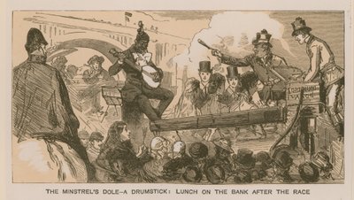 Erinnerungen an ein Oxford- und Cambridge-Bootsrennen: Die Gabe des Minnesängers - ein Hähnchenschenkel; Mittagessen am Ufer nach dem Rennen von Sydney Prior Hall