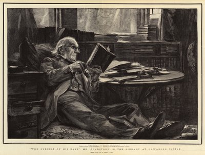 Der Abend seiner Tage, Mr. Gladstone in der Bibliothek von Hawarden Castle von Sydney Prior Hall
