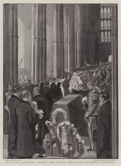 Der verstorbene Erzbischof Benson, der Trauergottesdienst in der Kathedrale von Canterbury von Sydney Prior Hall