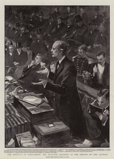 Die Parlamentseröffnung, Mr. Balfour spricht in der Debatte zur Adresse von Sydney Prior Hall