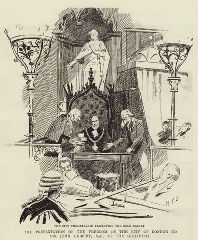 Die Verleihung der Freiheit der Stadt London an Sir John Gilbert, RA, in der Guildhall von Sydney Prior Hall