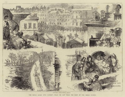 Der königliche Einzug in London, was wir vom Dach der Horse Guards sahen von Sydney Prior Hall