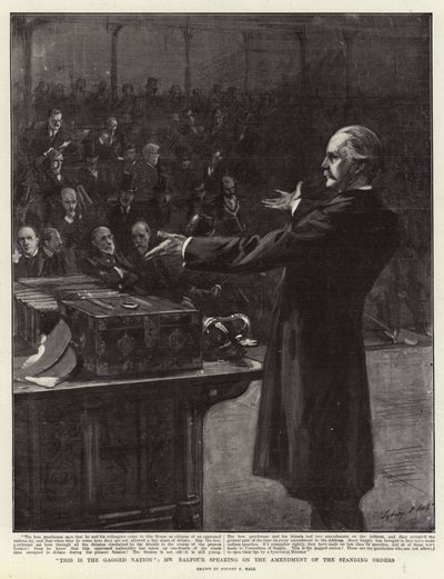 Dies ist die geknebelte Nation, Mr. Balfour spricht über die Änderung der Geschäftsordnung von Sydney Prior Hall