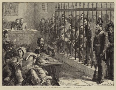 Prozess einer Bande italienischer Banditen in Aquila von Sydney Prior Hall