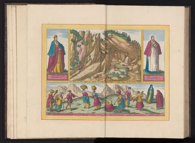 Landschaft in der Sierra de Sant Adrian in Biskaya und verschiedene Einwohner aus Biskaya von Symon Novelanus (possibly)