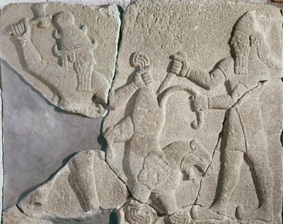 Der König und ein Gott jagen einen Löwen von Syrian School