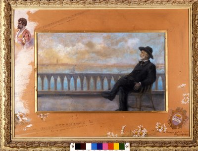 Porträt von Giuseppe Verdi, italienischer Komponist (1813-1901), in Venedig. Pastell von T. Bianco, vom Komponisten 1897 an den Sänger Tamagno geschenkt von T. Bianco