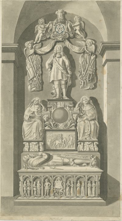 Innenraum der Patshull Church - Astley-Gräber: Sepia-Zeichnung, nd [spätes 18. Jh.] (Druck) von T Carter