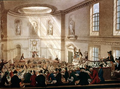 India House, Der Verkaufsraum, aus Ackermanns Microcosm of London, graviert von Joseph Constantine Stadler, 1808 von T. and Pugin Rowlandson