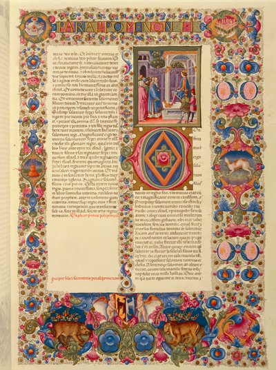 Incipit des zweiten Buches der Chroniken, oder Paralipomenon II, Miniatur aus der lateinischen Bibel von Borso d