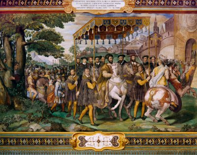 Franz I. empfängt Karl V. und Kardinal Alessio Farnese in Paris von Taddeo Zuccari
