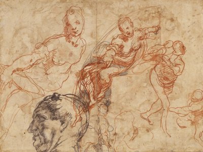 Entwurf für eine runde Schale (recto); Figurenstudien (verso) von Taddeo Zuccaro