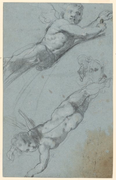 Skizzen von zwei geflügelten Putti und einer Urne von Taddeo Zuccaro