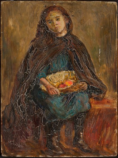 Mädchen mit einem Korb voller Äpfel auf dem Schoß von Tadeusz Makowski