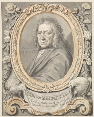 Porträt von Johannes (Jan) van Bronkhorst in einem Rahmen mit Blumen und zwei Vögeln von Tako Hajo Jelgersma