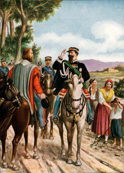 Historisches Treffen in Teano zwischen Viktor Emanuel II. und Garibaldi, 1860 von Tancredi Scarpelli