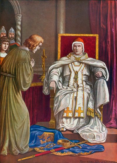 Heiliger Römischer Kaiser Heinrich IV. tut Buße, um seine Exkommunikation durch Papst Gregor VII. rückgängig zu machen von Tancredi Scarpelli
