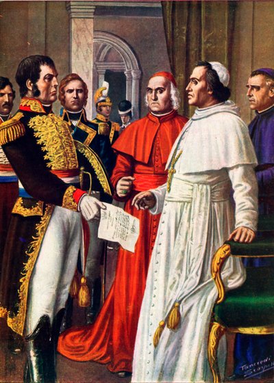 Napoleon übergibt Papst Pius VII. die Haftbefehl von Tancredi Scarpelli