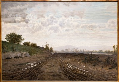 Ein Morgen am Fluss Arno. Sandgräber am Arno (um 1868) von Telemaco Signorini