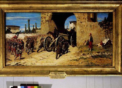 Avanti a braccia, Einzug der französischen Zuaven und der toskanischen Artillerie in Rubiera von Telemaco Signorini