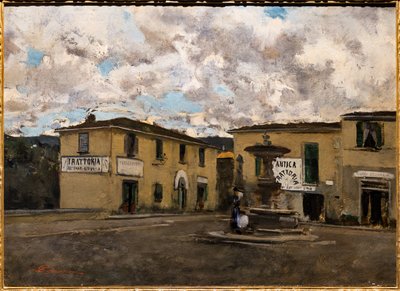 Der kleine Platz in Settignano an einem regnerischen Tag, ca. 1861 von Telemaco Signorini