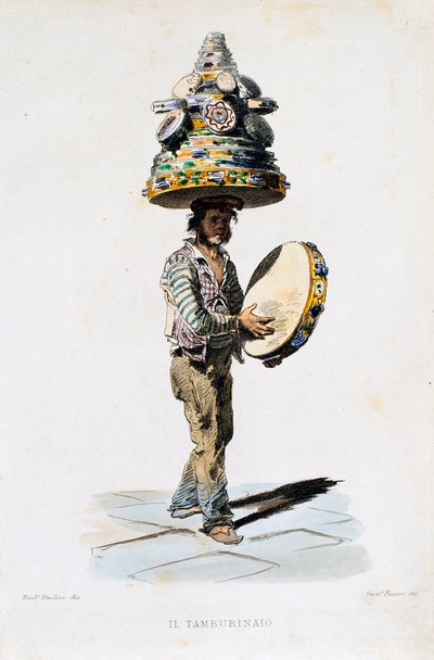 Der Tamburinmann, Stich von Giovanni Fusaro (1803-1894) nach einer Zeichnung von Teodoro Duclere (1816-1867). Italien von Teodoro Duclere