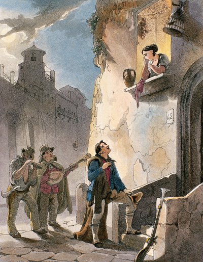 Serenade, Illustration aus Kostüme und Volksszenen von Neapel (Achille Vianelli) von Teodoro Guglielmo Witting