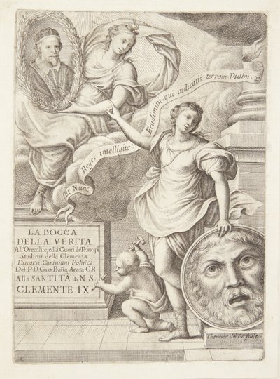La Bocca della Verita. Titelvignette mit Porträt von Papst Clemens IX von Teresa del Pò